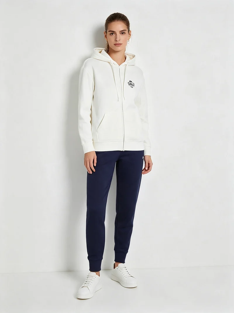 Completo tuta da donna in felpa con cappuccio e zip - panna