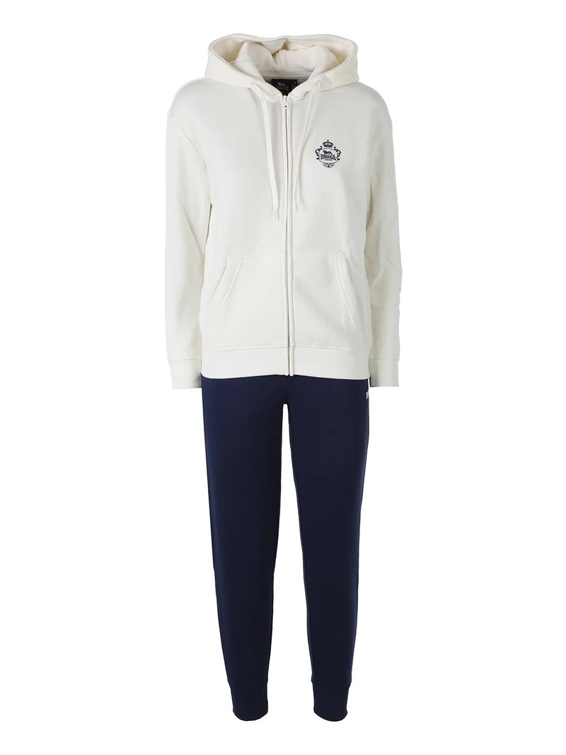 Completo tuta da donna in felpa con cappuccio e zip - panna