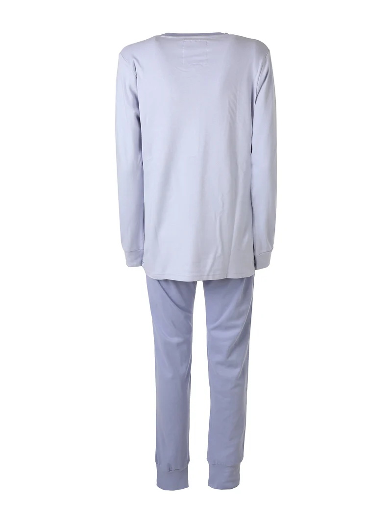 AUDREY Pigiama donna in cotone interlock con dettagli in pizzo taglie grandi - cielo