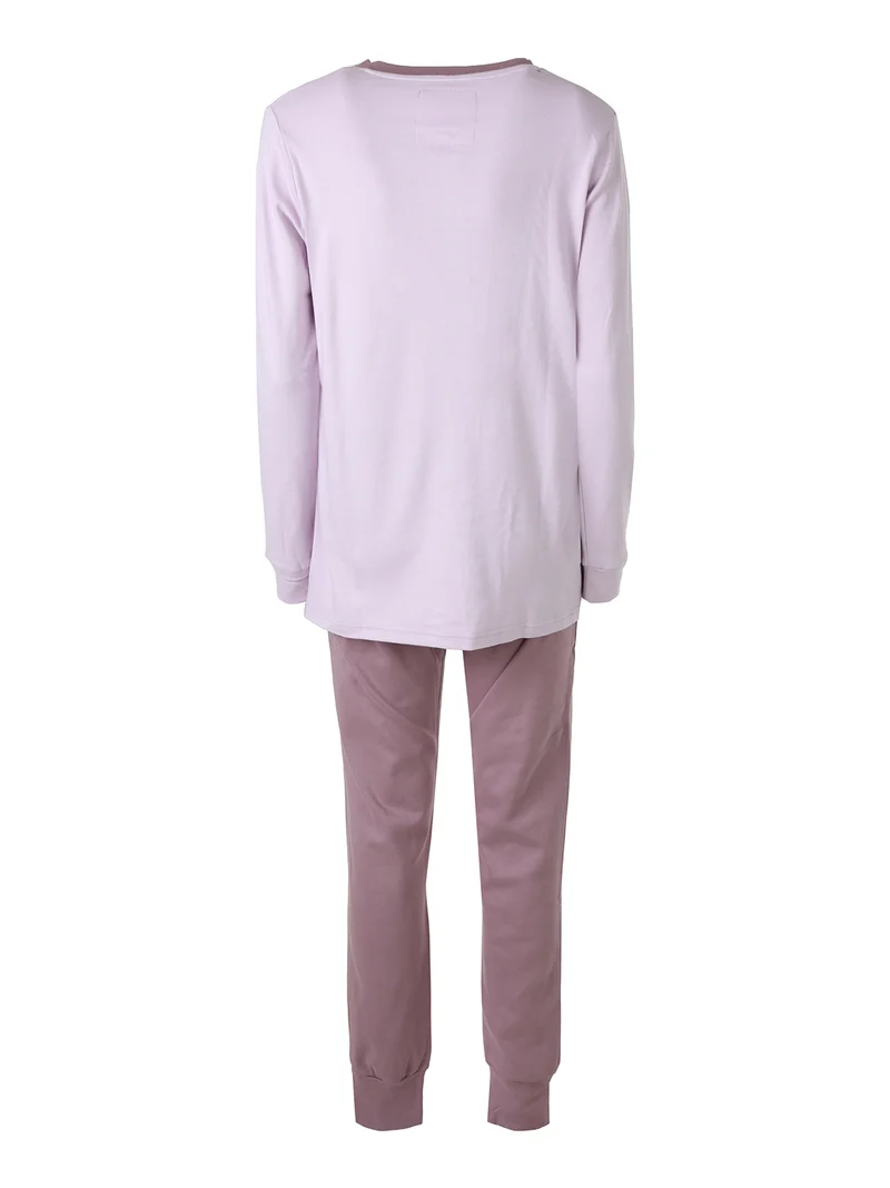 AUDREY Pigiama donna in cotone interlock con dettagli in pizzo - lilla