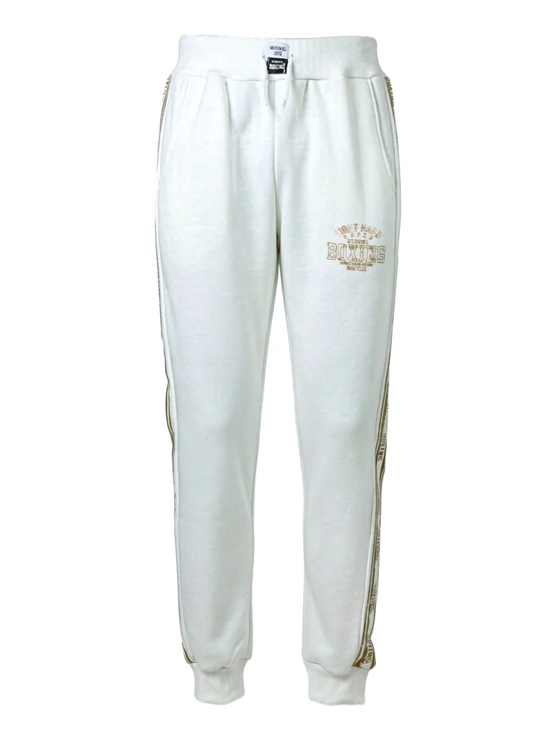 Pantaloni sportivi da uomo con interno felpato e dettagli dorati - panna
