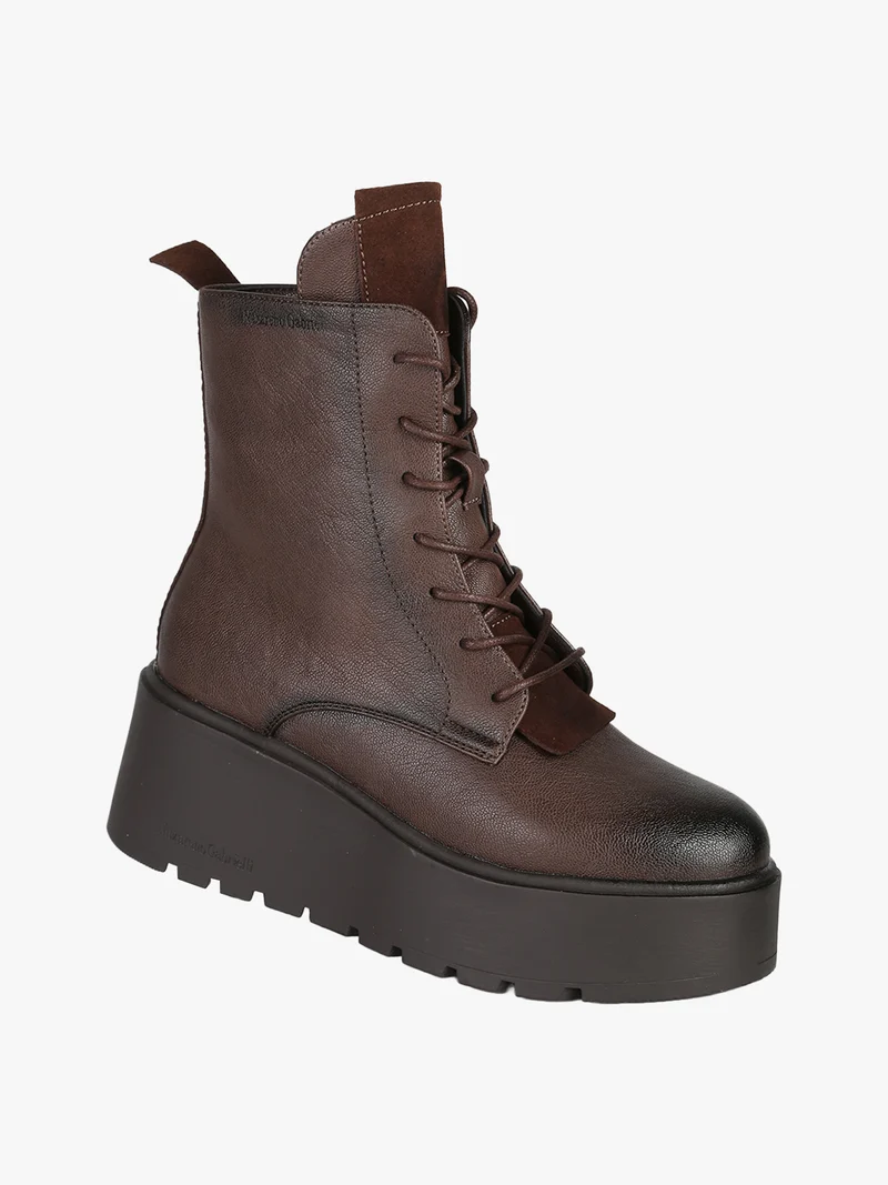 Anfibi donna chunky con lacci e zip - moro
