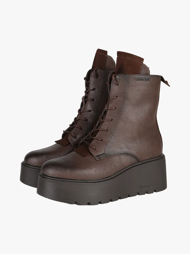 Anfibi donna chunky con lacci e zip - moro