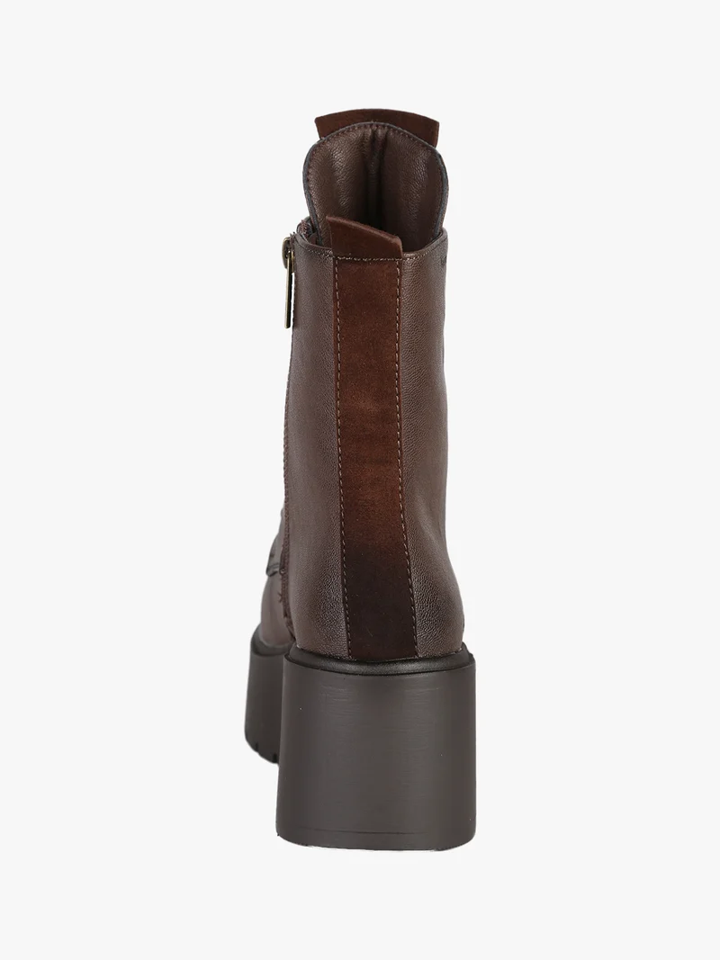 Anfibi donna chunky con lacci e zip - moro