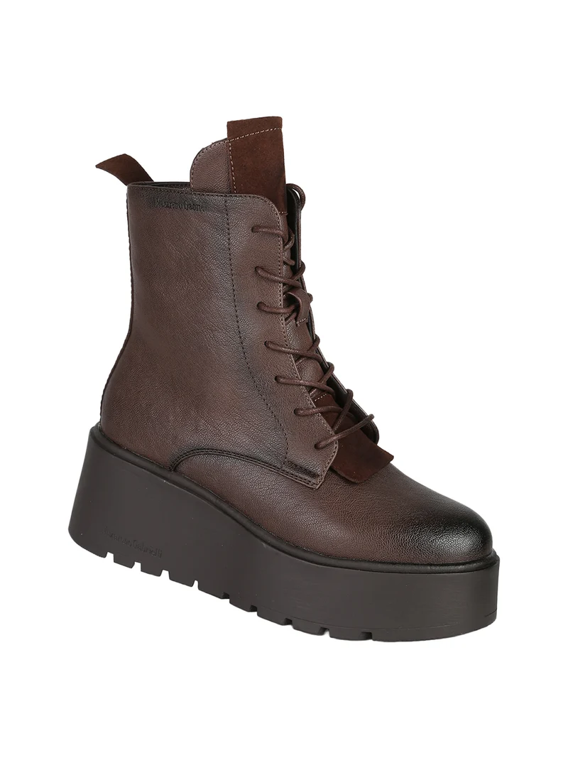 Anfibi donna chunky con lacci e zip - moro