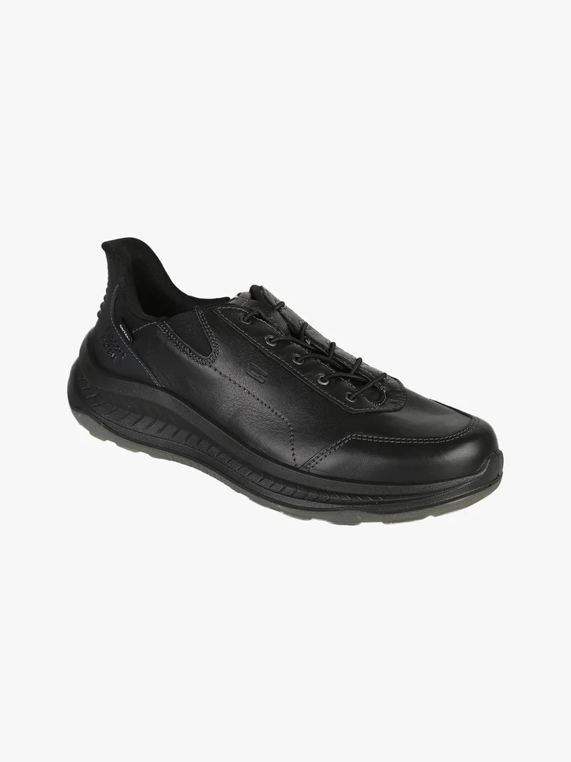 Sneakers uomo in pelle con lacci elastici - nero