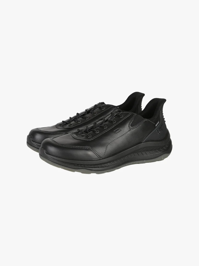 Sneakers uomo in pelle con lacci elastici - nero