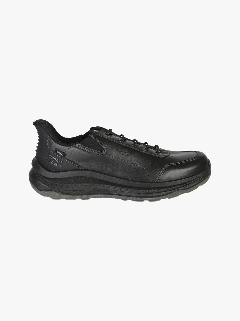 Sneakers uomo in pelle con lacci elastici - nero