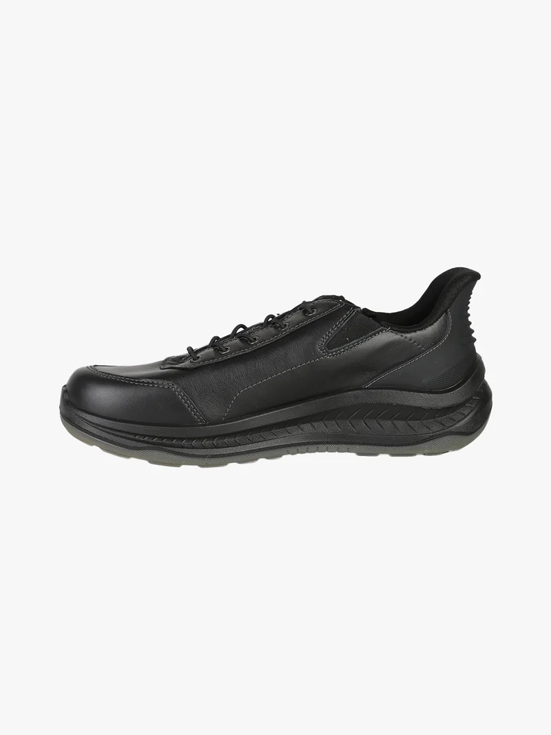 Sneakers uomo in pelle con lacci elastici - nero