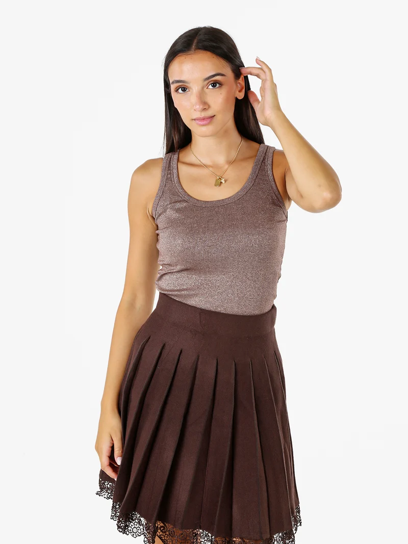Top girocollo da donna in lurex - marrone