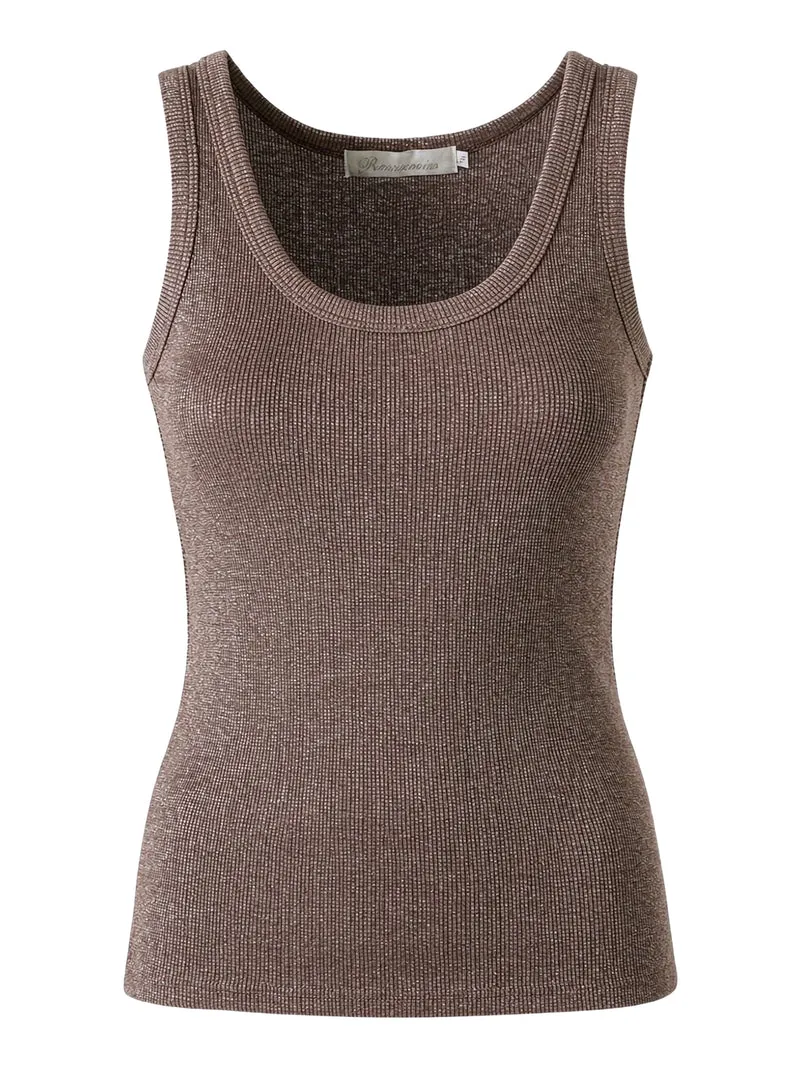 Top girocollo da donna in lurex - marrone