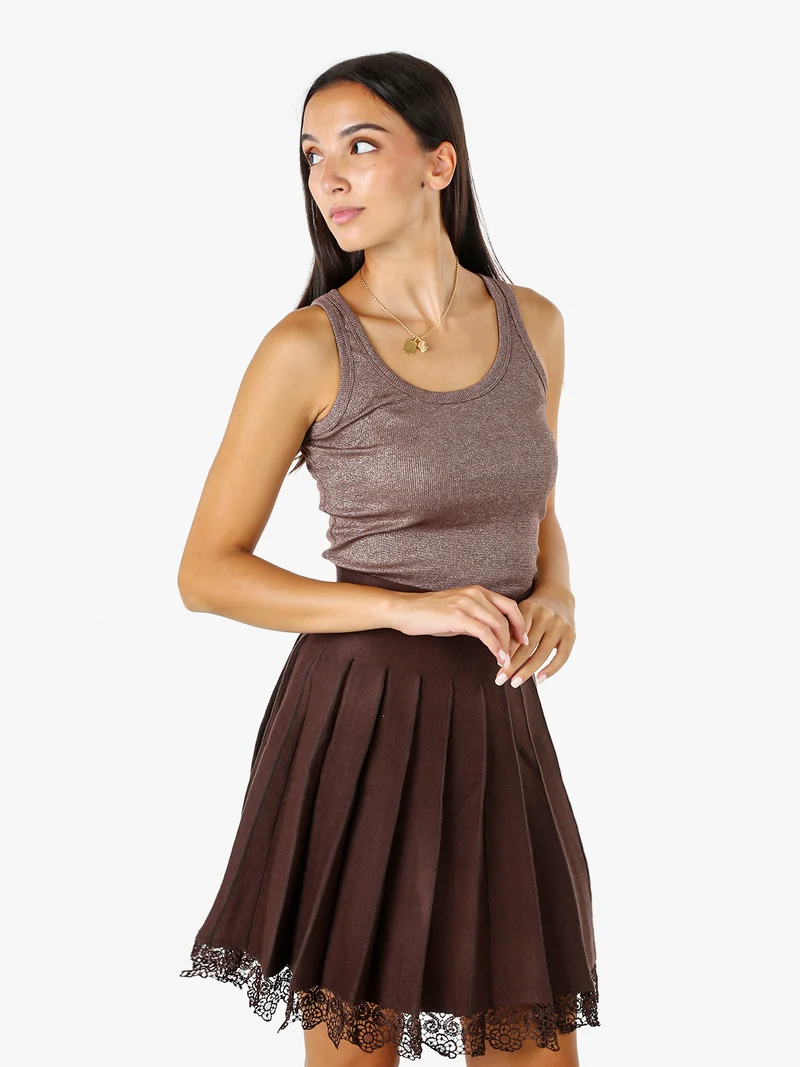 Top girocollo da donna in lurex - marrone