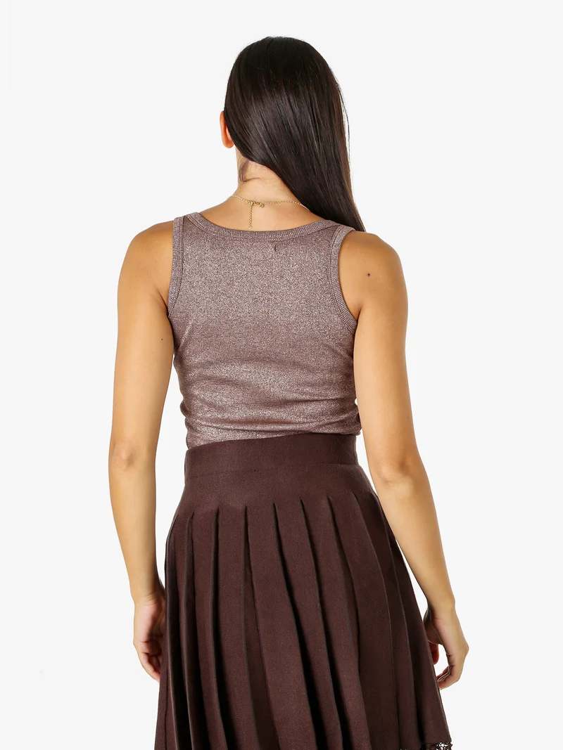 Top girocollo da donna in lurex - marrone