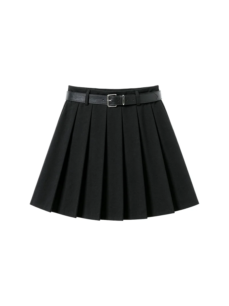 Gonna a pantalone da donna con pieghe e cintura - nero