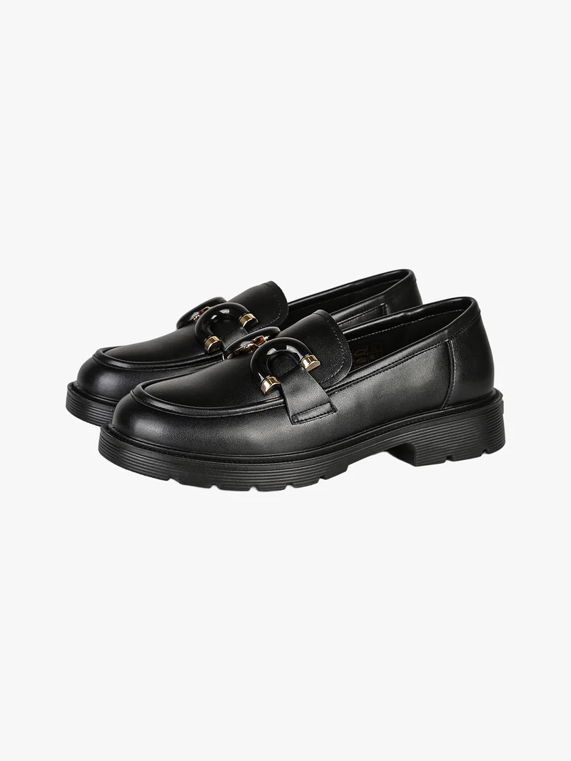 Mocassini donna in pelle con morsetto decorativo - nero