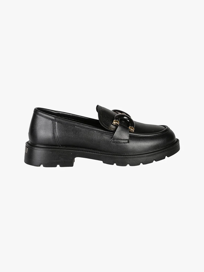 Mocassini donna in pelle con morsetto decorativo - nero