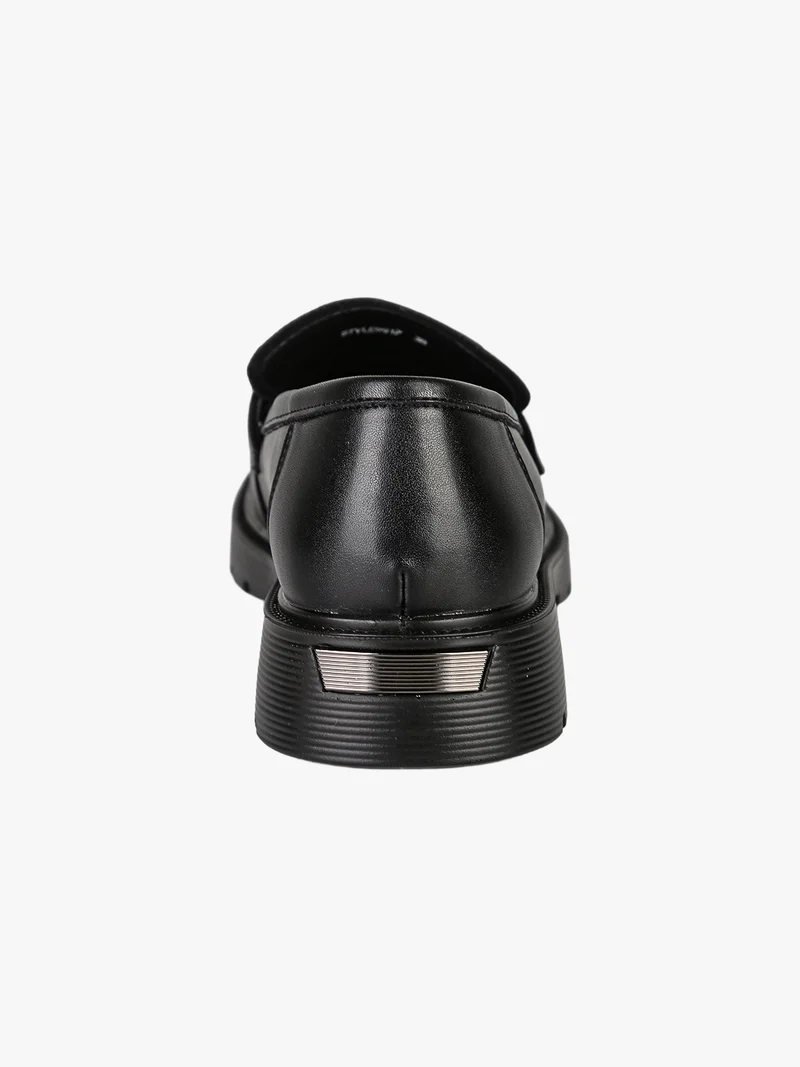 Mocassini donna in pelle con morsetto decorativo - nero
