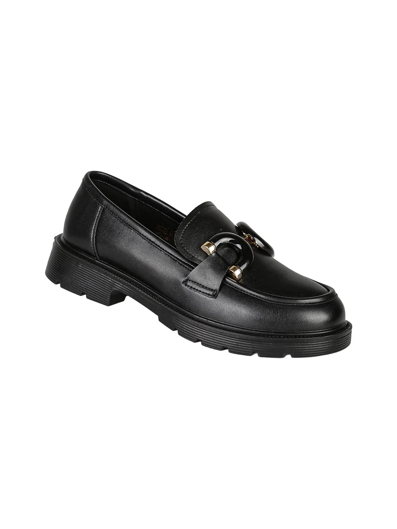 Mocassini donna in pelle con morsetto decorativo - nero
