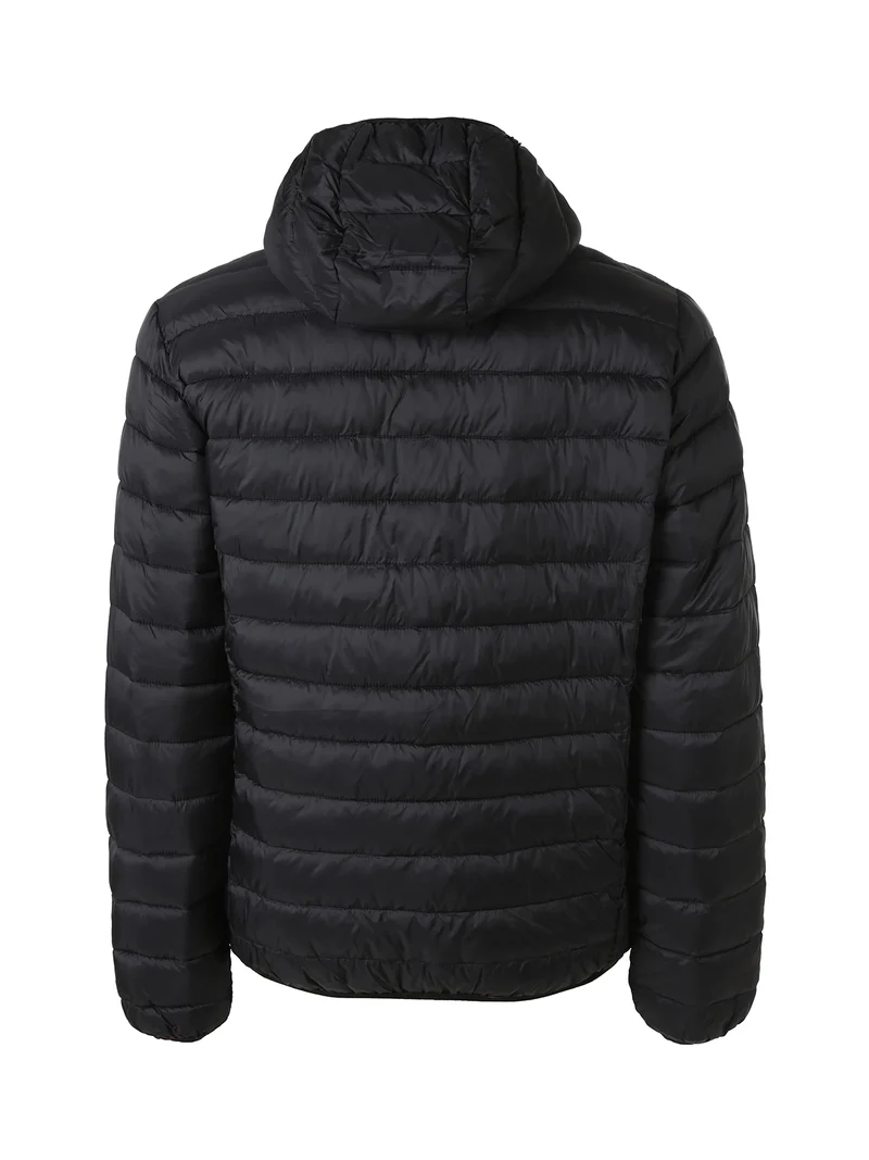 Giubbotto imbottito da uomo con cappuccio e zip - nero