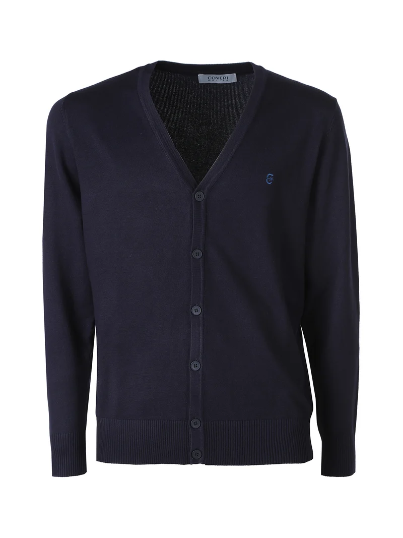 Cardigan da uomo in maglia con bottoni e logo - blu scuro