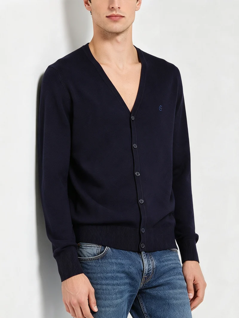Cardigan da uomo in maglia con bottoni e logo - blu scuro