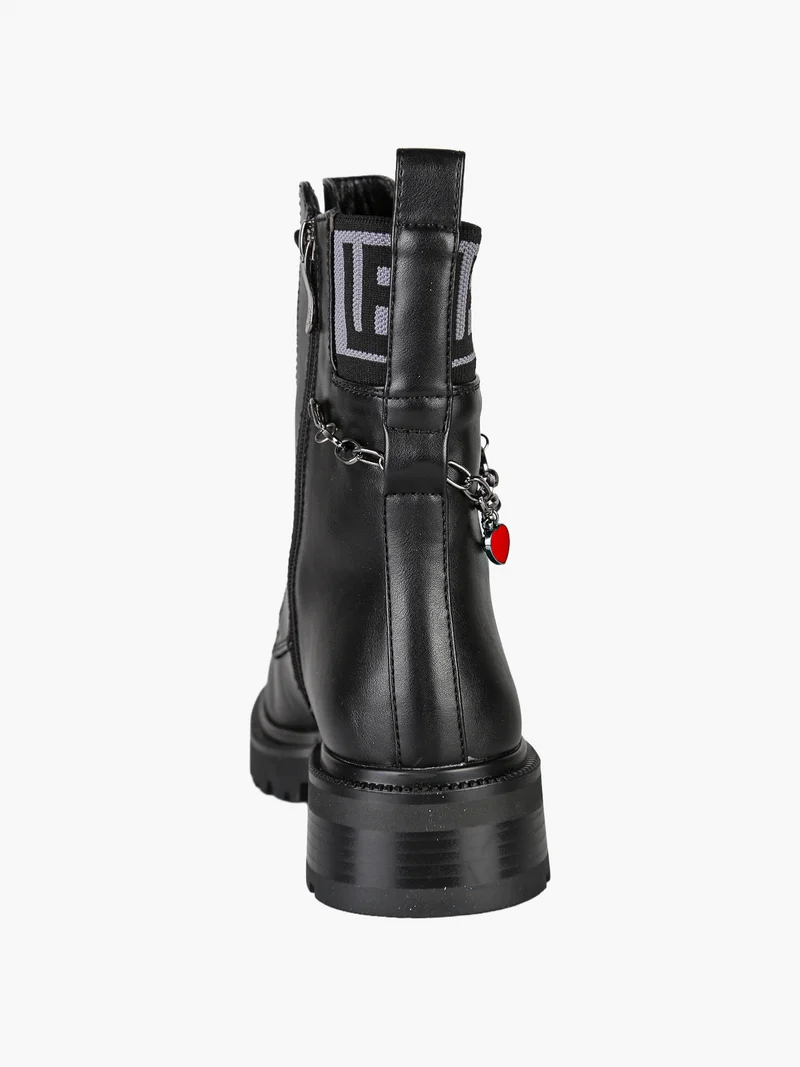 Anfibi donna scamosciati con lacci e zip e catena decorativa - nero