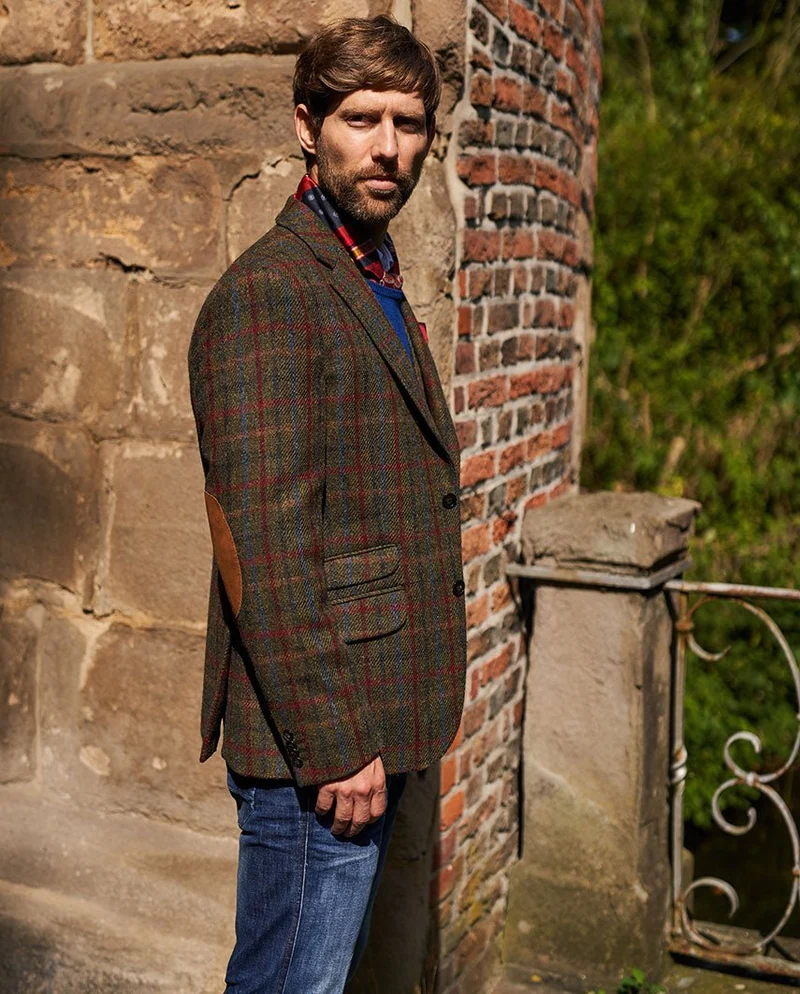Harris Tweed Sakko "London" in red-blue Check