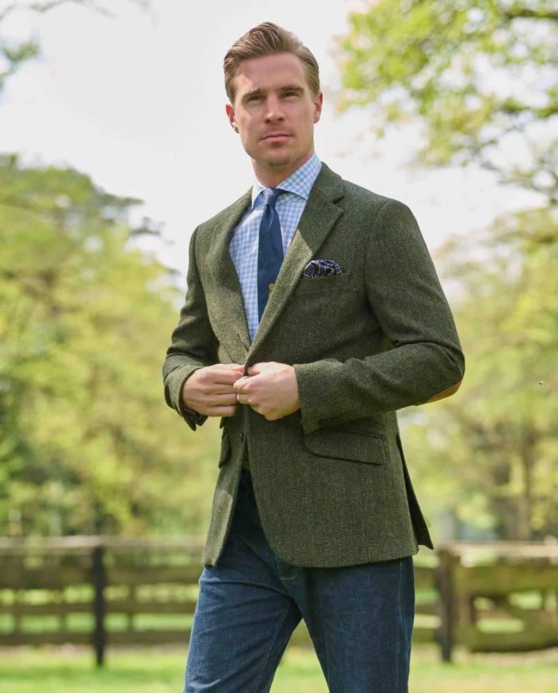 Harris Tweed Sakko "London" in green Island Herringbone