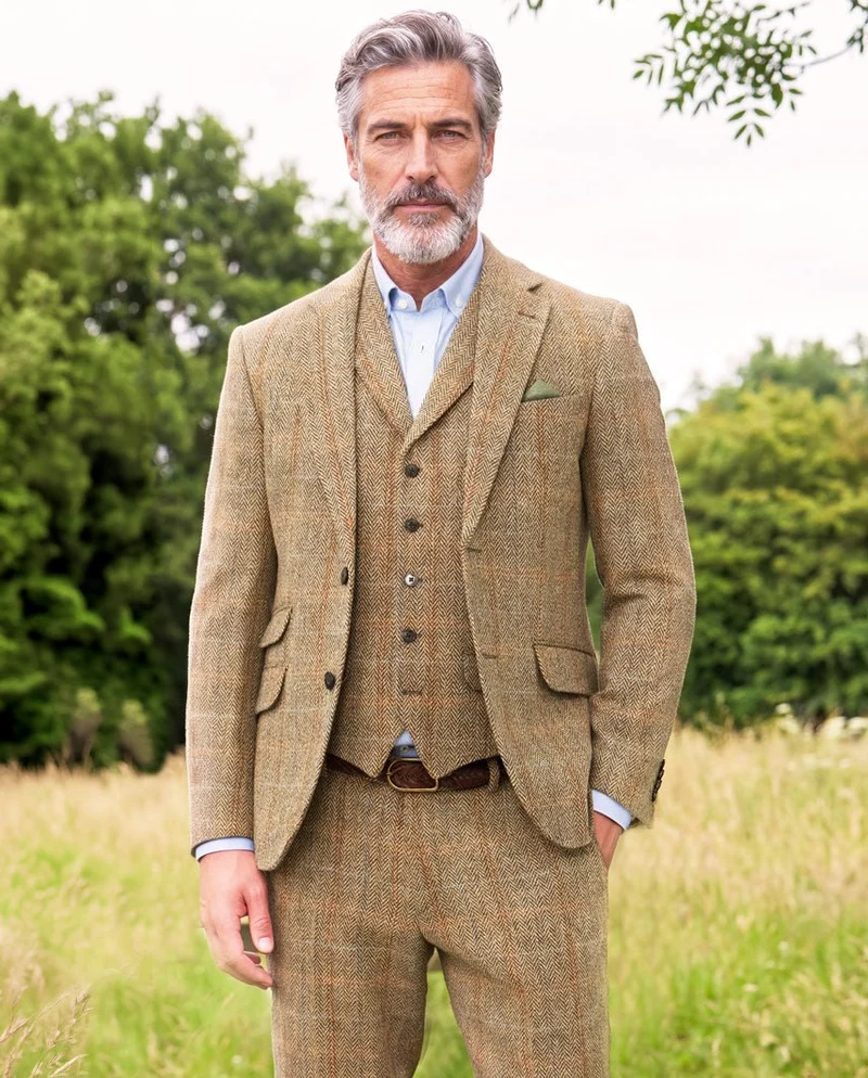Harris Tweed Sakko "London" in sand herringbone