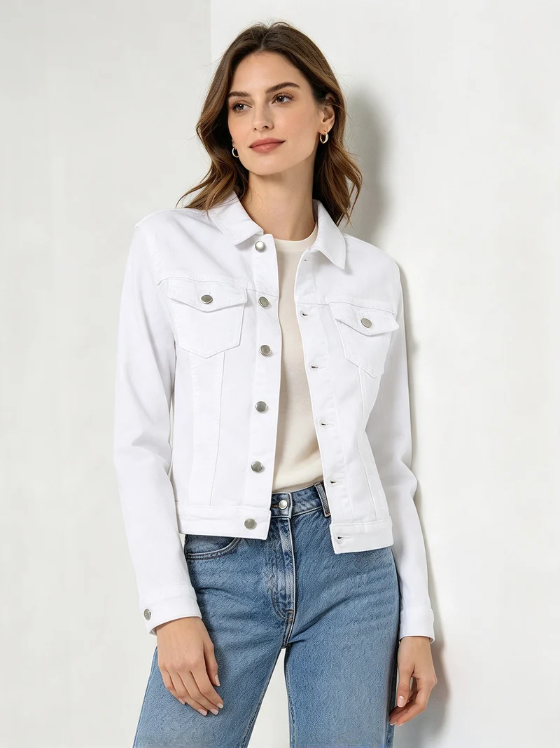 Giacca in jeans da donna con bottoni - bianco