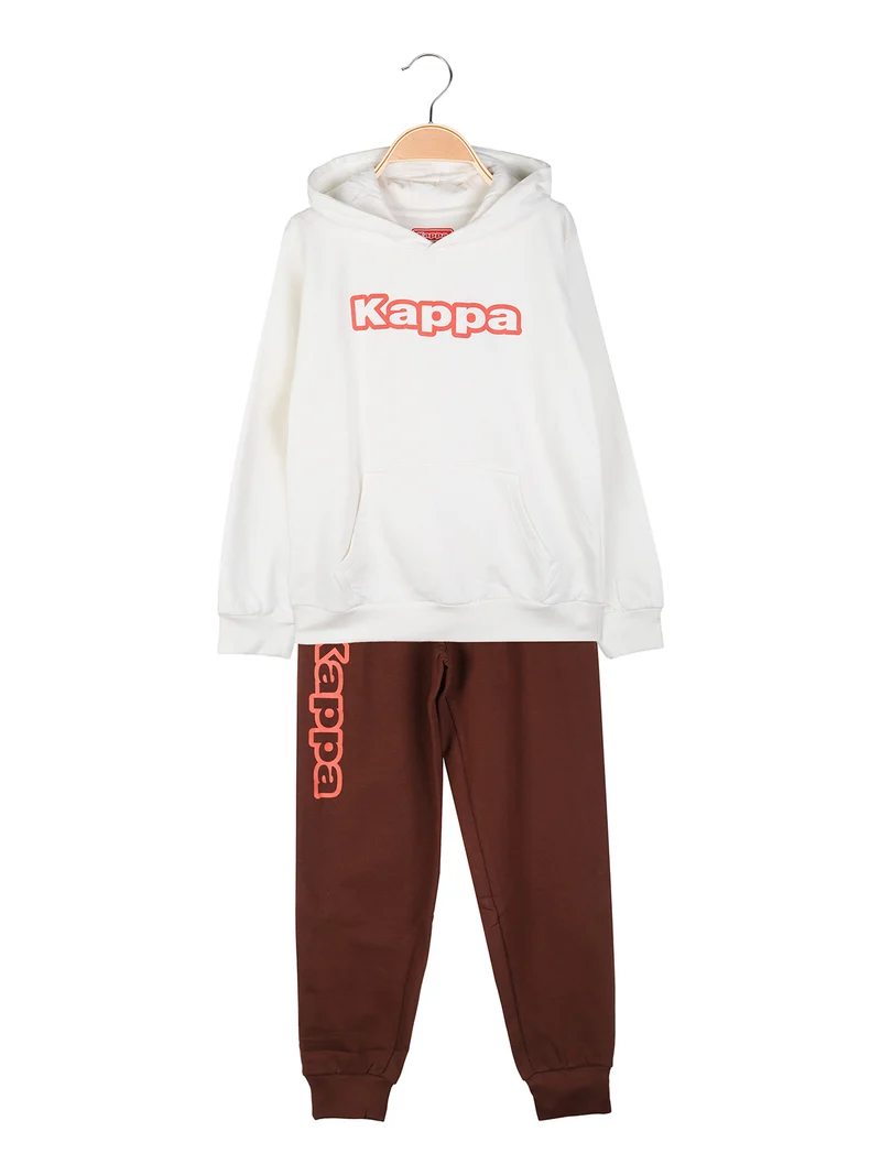 Completo tuta da ragazzo 2 pezzi con cappuccio e logo - panna