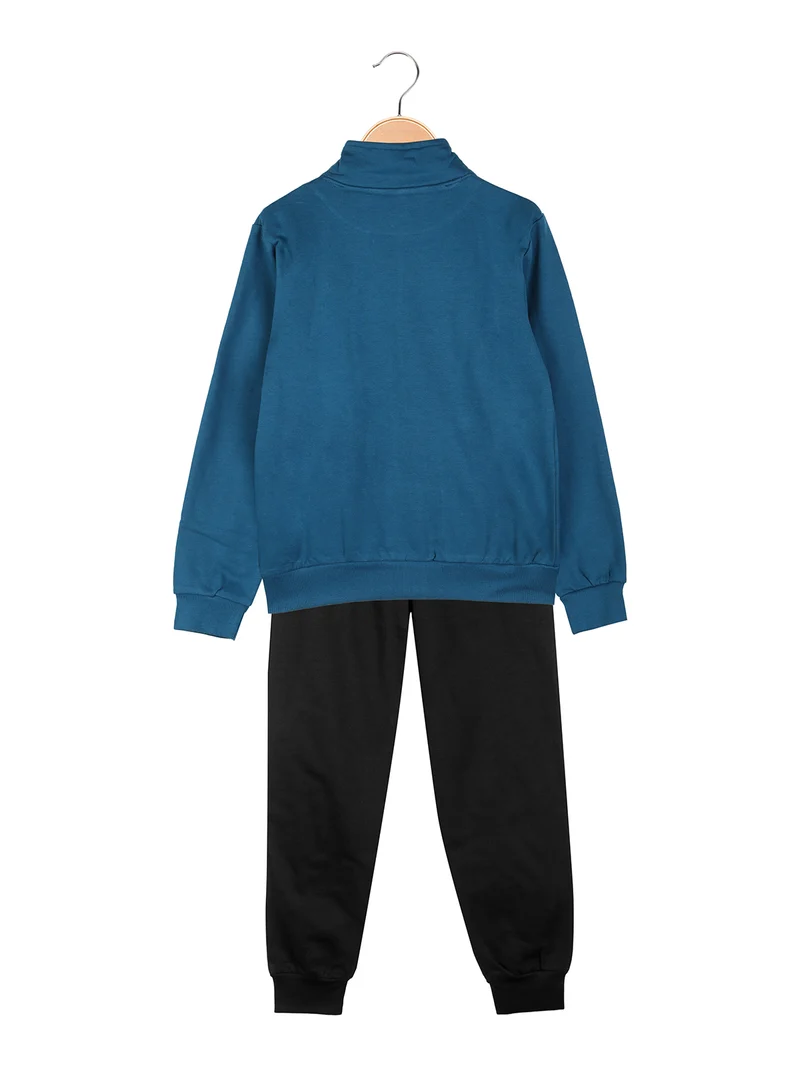 Completo tuta da ragazzo 2 pezzi full zip con interno in caldo cotone - ottanio
