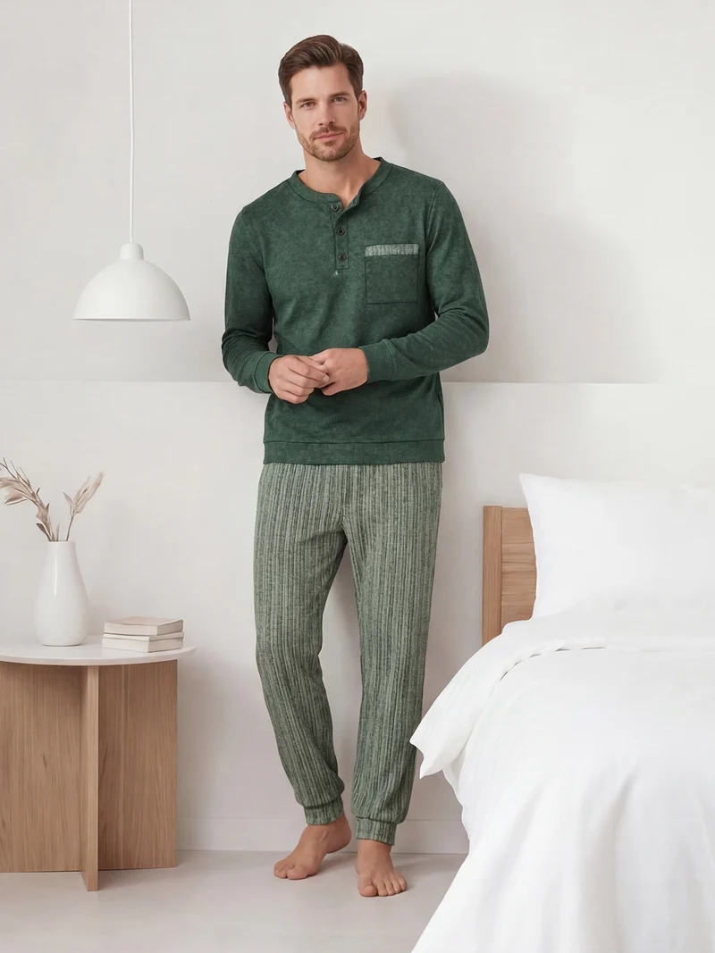 Pigiama invernale da uomo in punto milano rasato - verde