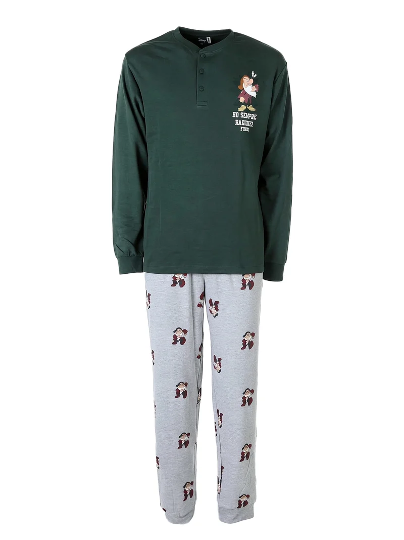 Pigiama lungo da uomo in cotone interlock con stampe - verde