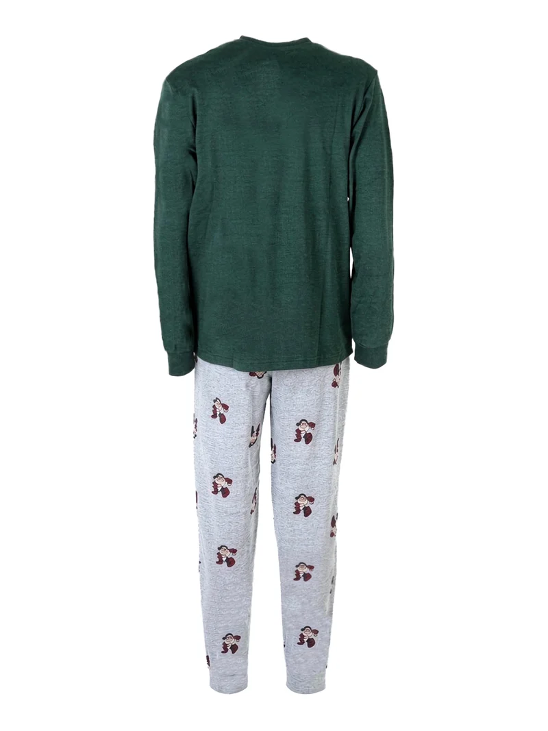 Pigiama lungo da uomo in cotone interlock con stampe - verde