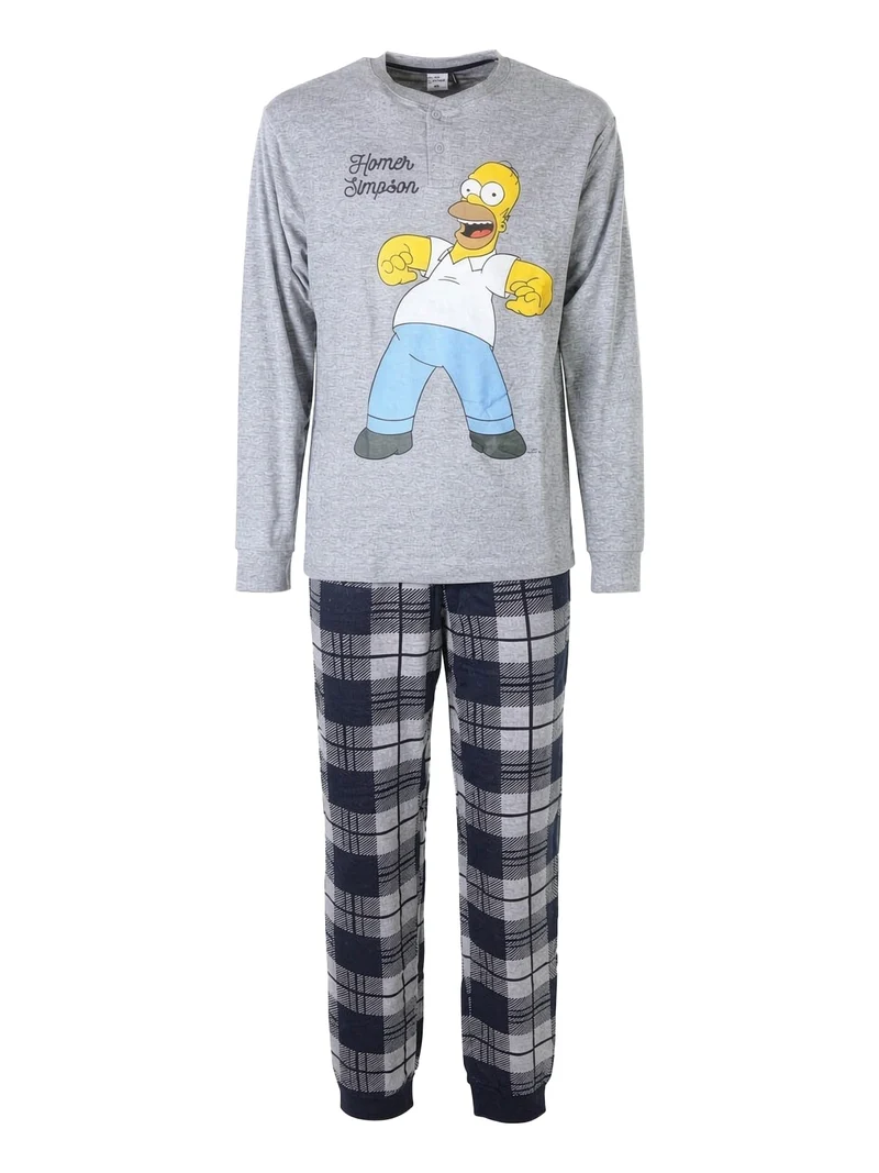 Pigiama lungo da uomo in cotone interlock - grigio
