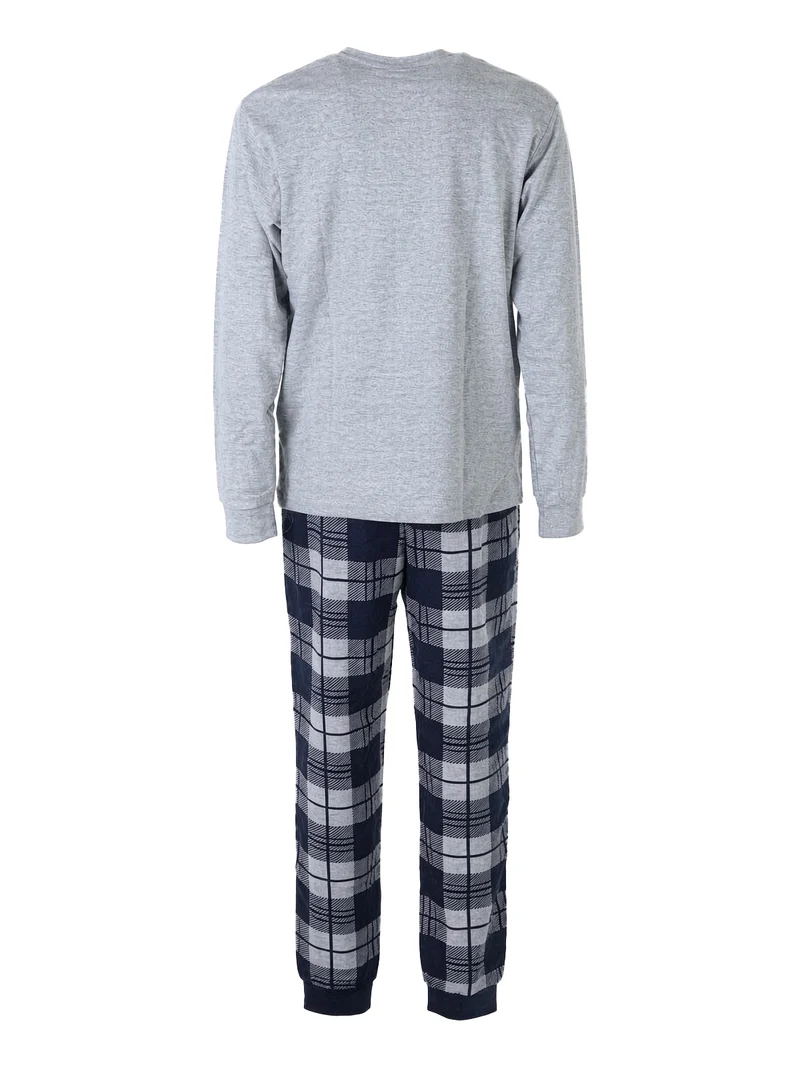 Pigiama lungo da uomo in cotone interlock - grigio