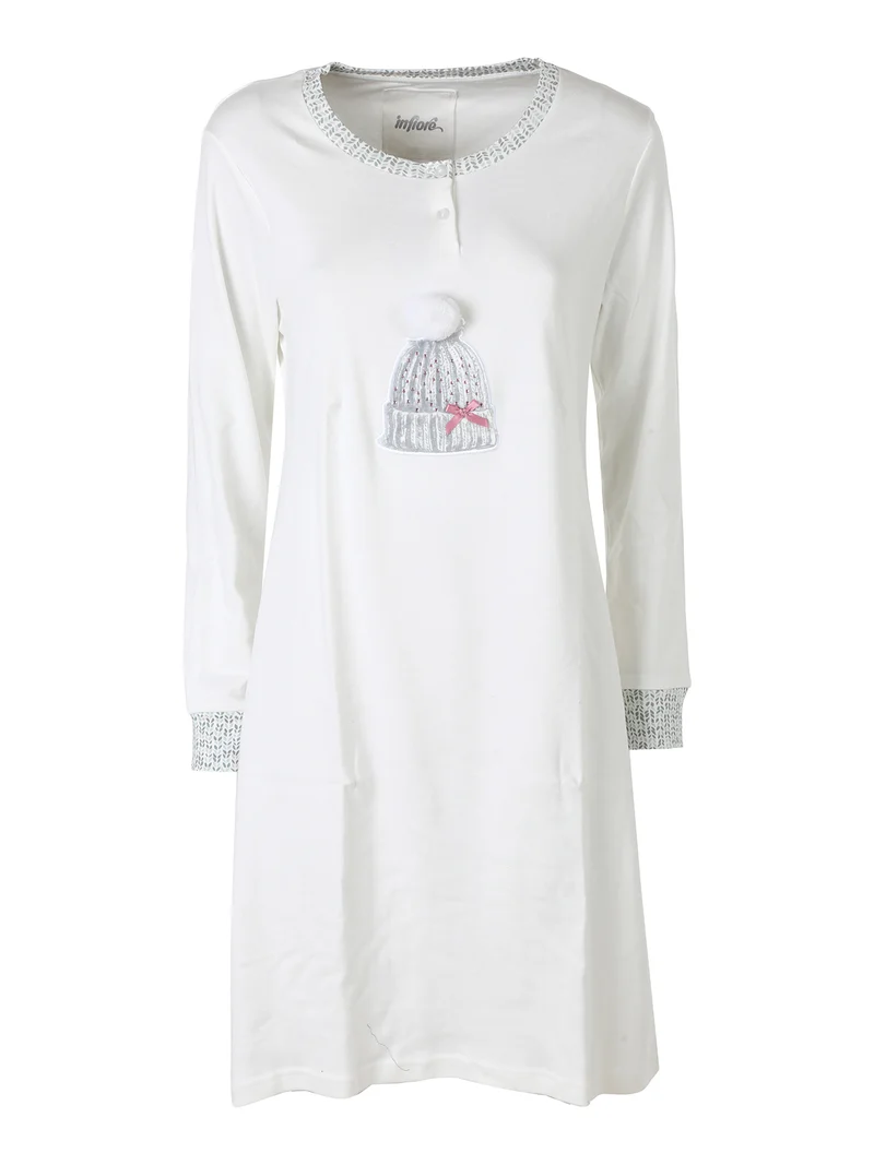 BEANIE Camicia da notte a maniche lunghe da donna in cotone interlock - panna