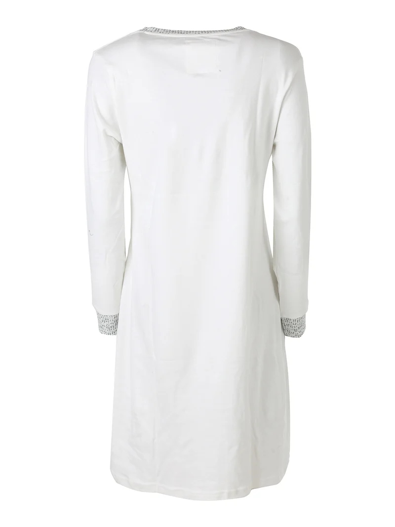 BEANIE Camicia da notte a maniche lunghe da donna in cotone interlock - panna