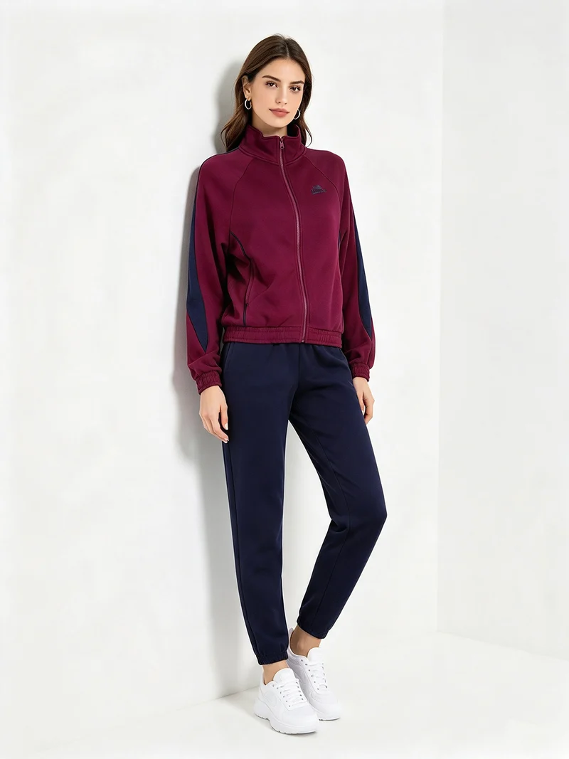 Completo tuta da donna felpata a collo alto con chiusura zip - bordeaux