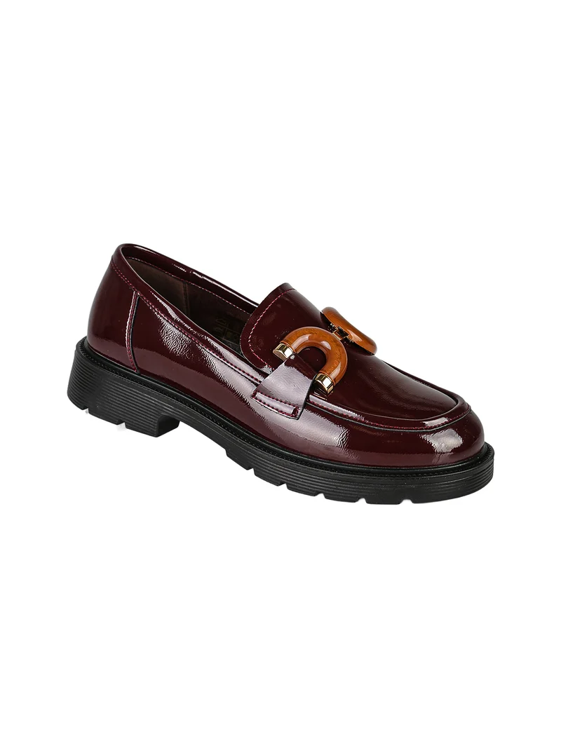 Mocassini donna in pelle lucida con morsetto decorativo - bordeaux