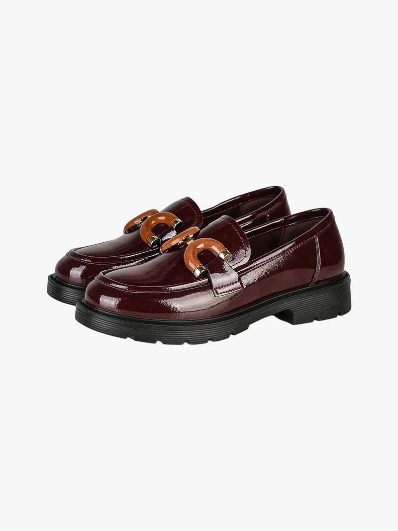 Mocassini donna in pelle lucida con morsetto decorativo - bordeaux