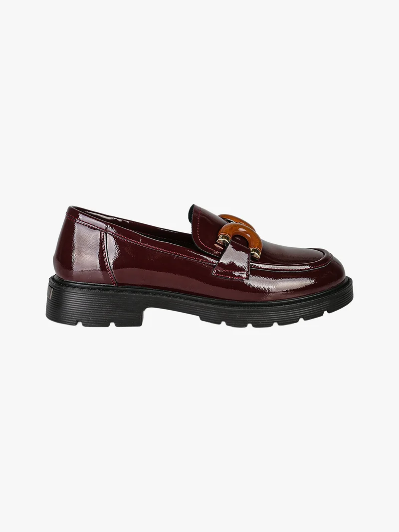 Mocassini donna in pelle lucida con morsetto decorativo - bordeaux