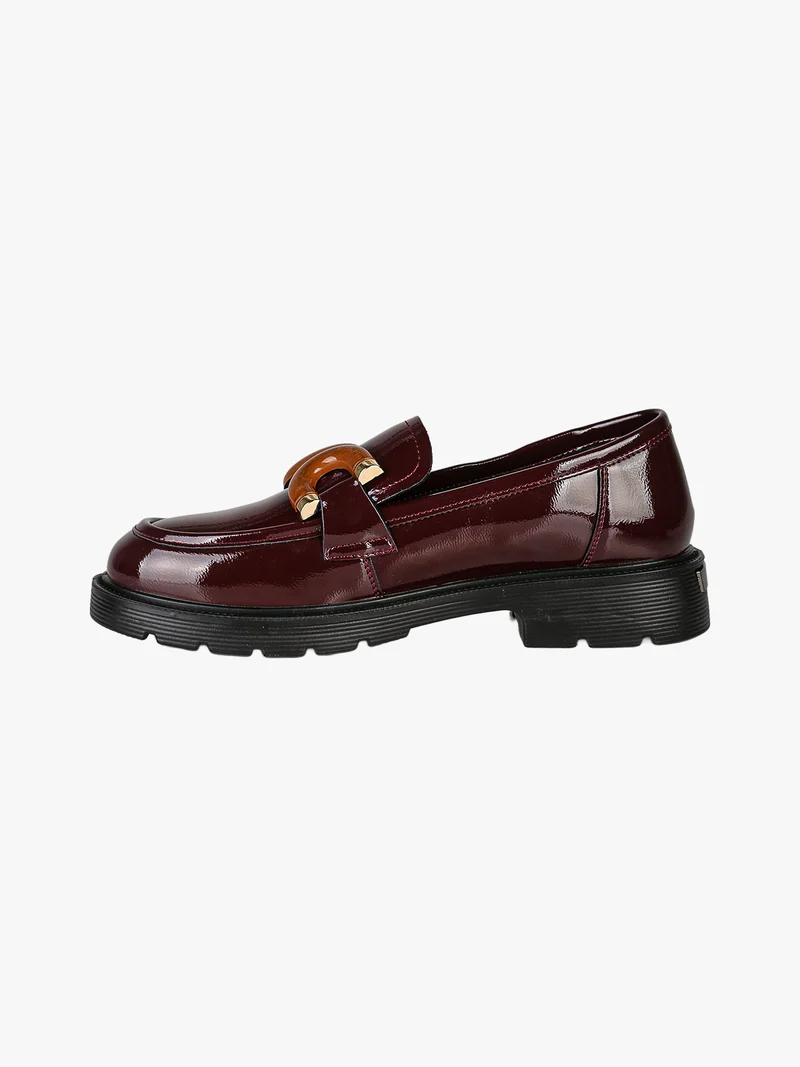 Mocassini donna in pelle lucida con morsetto decorativo - bordeaux