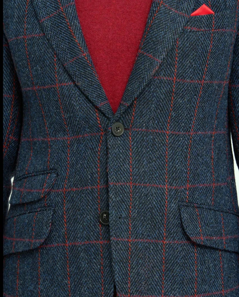 Harris Tweed Sakko "London" in red overcheck
