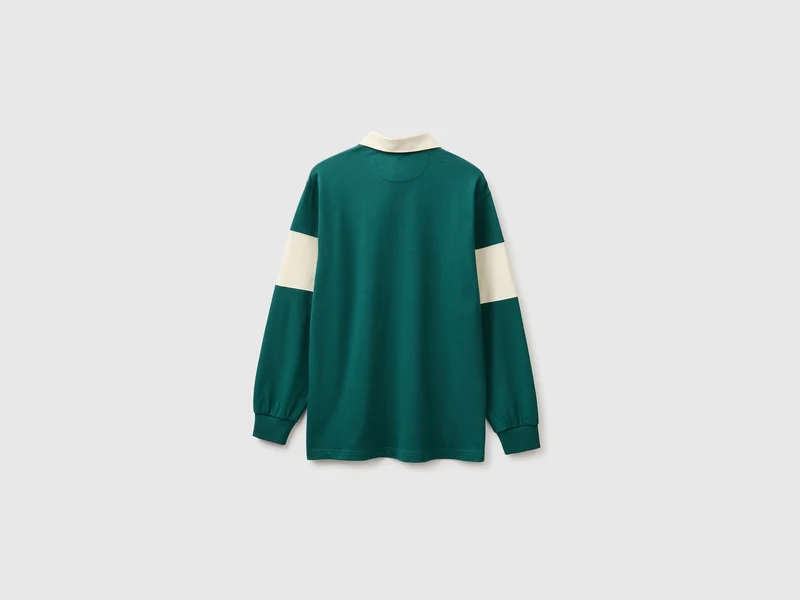 Dunkelgrünes Benetton Rugby-Poloshirt aus 100 % Baumwolle