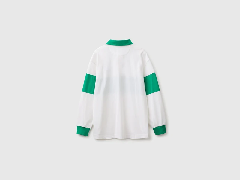 Benetton Rugby Poloshirt in Weiß und Grün aus Bio-Baumwolle