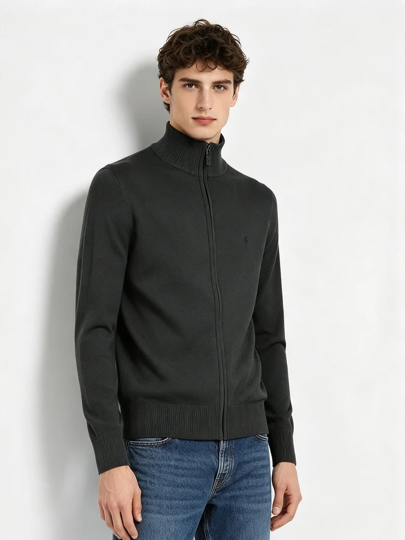 Cardigan uomo in maglia con zip - militare