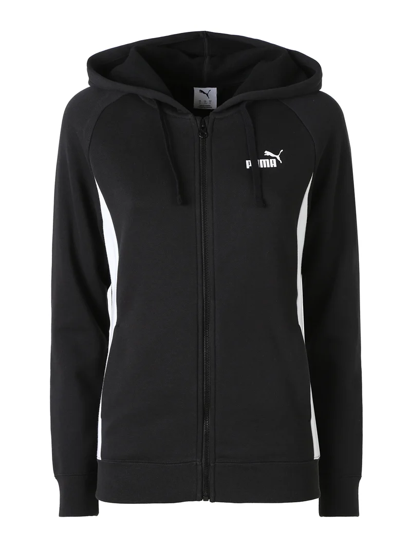 Felpa donna con cappuccio e zip a blocchi colore - nero