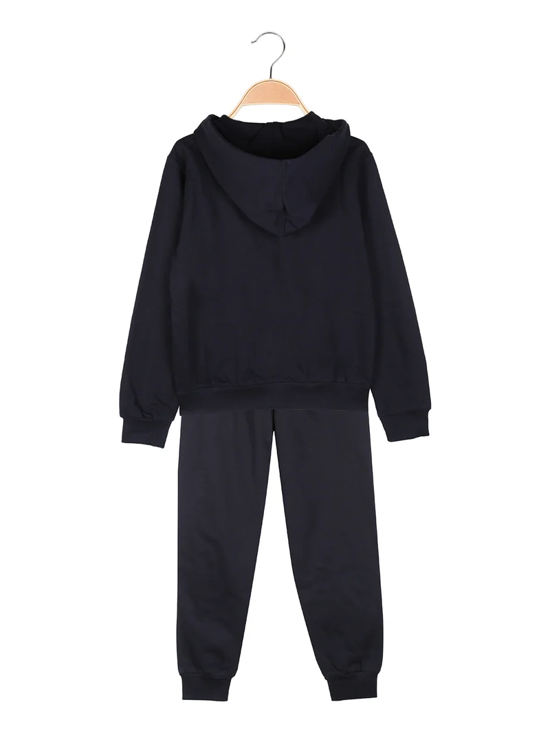 Completo tuta da ragazzo 2 pezzi con cappuccio e zip - blu scuro